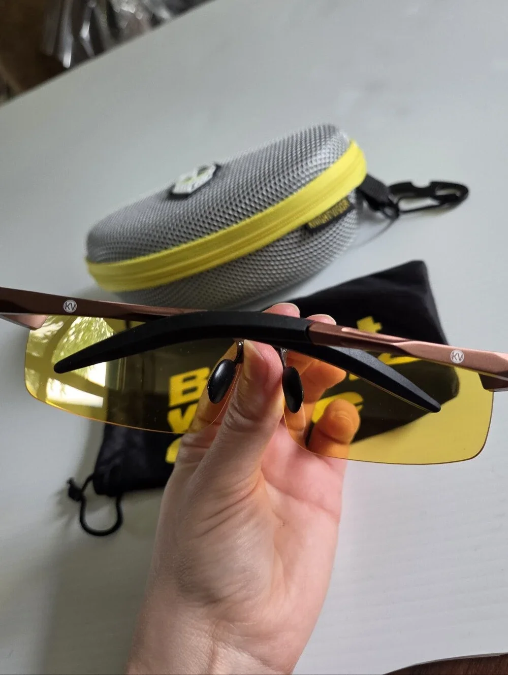 BLUPOND Night Driving Glasses Knight Visor Semi Rimless Frame